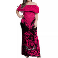Personalised Aotearoa Off Shoulder Maxi Dress Maori Kiwi Pink Fern - Wonder Print Shop