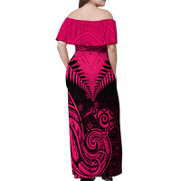 Personalised Aotearoa Off Shoulder Maxi Dress Maori Kiwi Pink Fern - Wonder Print Shop