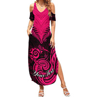 Personalised Aotearoa Summer Maxi Dress Maori Kiwi Pink Fern - Wonder Print Shop
