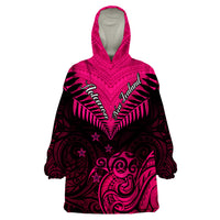 Personalised Aotearoa Wearable Blanket Hoodie Maori Kiwi Pink Fern - Wonder Print Shop