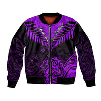 Personalised Aotearoa Bomber Jacket Maori Kiwi Purple Fern - Wonder Print Shop