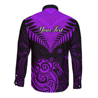Personalised Aotearoa Long Sleeve Button Shirt Maori Kiwi Purple Fern - Wonder Print Shop