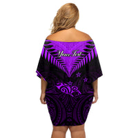Personalised Aotearoa Off Shoulder Short Dress Maori Kiwi Purple Fern - Wonder Print Shop
