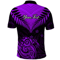 Personalised Aotearoa Polo Shirt Maori Kiwi Purple Fern - Wonder Print Shop