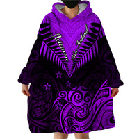 Personalised Aotearoa Wearable Blanket Hoodie Maori Kiwi Purple Fern - Wonder Print Shop