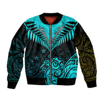 Personalised Aotearoa Bomber Jacket Maori Kiwi Turquoise Fern - Wonder Print Shop
