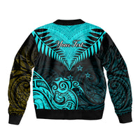 Personalised Aotearoa Bomber Jacket Maori Kiwi Turquoise Fern - Wonder Print Shop