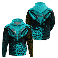 Personalised Aotearoa Hoodie Maori Kiwi Turquoise Fern - Wonder Print Shop