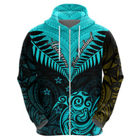 Personalised Aotearoa Hoodie Maori Kiwi Turquoise Fern - Wonder Print Shop
