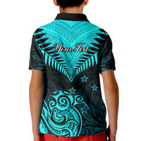 Personalised Aotearoa Kid Polo Shirt Maori Kiwi Turquoise Fern - Wonder Print Shop