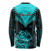 Personalised Aotearoa Long Sleeve Shirt Maori Kiwi Turquoise Fern LT01