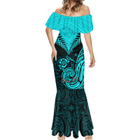 Personalised Aotearoa Mermaid Dress Maori Kiwi Turquoise Fern - Wonder Print Shop