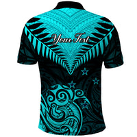 Personalised Aotearoa Polo Shirt Maori Kiwi Turquoise Fern - Wonder Print Shop