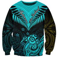 Personalised Aotearoa Sweatshirt Maori Kiwi Turquoise Fern - Wonder Print Shop