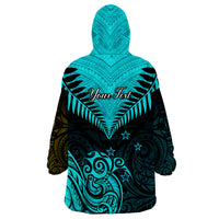 Personalised Aotearoa Wearable Blanket Hoodie Maori Kiwi Turquoise Fern - Wonder Print Shop