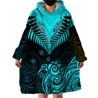 Personalised Aotearoa Wearable Blanket Hoodie Maori Kiwi Turquoise Fern - Wonder Print Shop