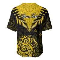 Personalised Aotearoa Baseball Jersey Maori Kiwi Yellow Fern - Wonder Print Shop