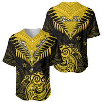 Personalised Aotearoa Baseball Jersey Maori Kiwi Yellow Fern - Wonder Print Shop