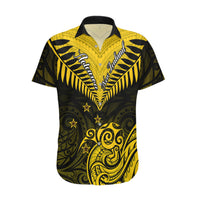 Personalised Aotearoa Hawaiian Shirt Maori Kiwi Yellow Fern - Wonder Print Shop