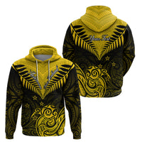 Personalised Aotearoa Hoodie Maori Kiwi Yellow Fern - Wonder Print Shop
