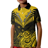 Personalised Aotearoa Kid Polo Shirt Maori Kiwi Yellow Fern - Wonder Print Shop