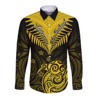 Personalised Aotearoa Long Sleeve Button Shirt Maori Kiwi Yellow Fern - Wonder Print Shop