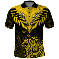 Personalised Aotearoa Polo Shirt Maori Kiwi Yellow Fern - Wonder Print Shop