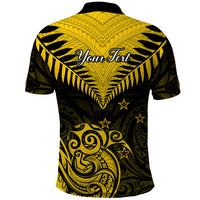 Personalised Aotearoa Polo Shirt Maori Kiwi Yellow Fern - Wonder Print Shop