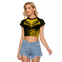 Personalised Aotearoa Raglan Cropped T Shirt Maori Kiwi Yellow Fern - Wonder Print Shop