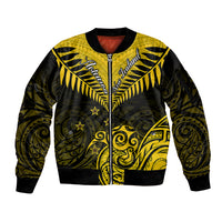 Personalised Aotearoa Sleeve Zip Bomber Jacket Maori Kiwi Yellow Fern - Wonder Print Shop