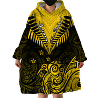 Personalised Aotearoa Wearable Blanket Hoodie Maori Kiwi Yellow Fern - Wonder Print Shop