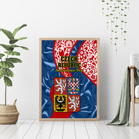 Czech Republic Independence Day Canvas Wall Art Czechia Coat Of Arms Embroidery Motif - Wonder Print Shop