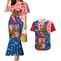Czech Republic Independence Day Couples Matching Mermaid Dress and Hawaiian Shirt Czechia Coat Of Arms Embroidery Motif - Wonder Print Shop