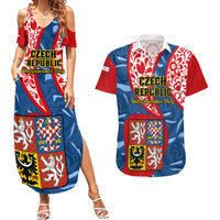 Czech Republic Independence Day Couples Matching Summer Maxi Dress and Hawaiian Shirt Czechia Coat Of Arms Embroidery Motif - Wonder Print Shop