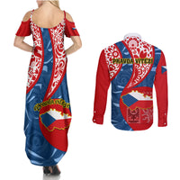 Czech Republic Independence Day Couples Matching Summer Maxi Dress and Long Sleeve Button Shirts Czechia Coat Of Arms Embroidery Motif - Wonder Print Shop