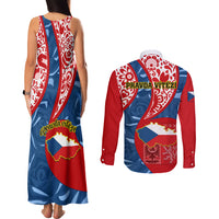 Czech Republic Independence Day Couples Matching Tank Maxi Dress and Long Sleeve Button Shirts Czechia Coat Of Arms Embroidery Motif - Wonder Print Shop