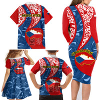 Czech Republic Independence Day Family Matching Long Sleeve Bodycon Dress and Hawaiian Shirt Czechia Coat Of Arms Embroidery Motif - Wonder Print Shop