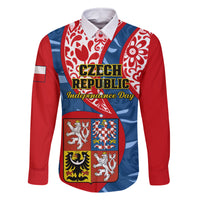 Czech Republic Independence Day Family Matching Long Sleeve Bodycon Dress and Hawaiian Shirt Czechia Coat Of Arms Embroidery Motif - Wonder Print Shop