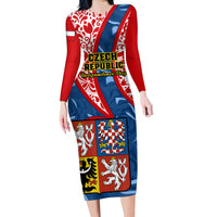 Czech Republic Independence Day Family Matching Long Sleeve Bodycon Dress and Hawaiian Shirt Czechia Coat Of Arms Embroidery Motif - Wonder Print Shop