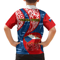 Czech Republic Independence Day Family Matching Off Shoulder Long Sleeve Dress and Hawaiian Shirt Czechia Coat Of Arms Embroidery Motif - Wonder Print Shop