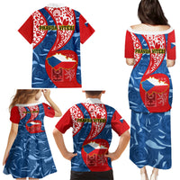 Czech Republic Independence Day Family Matching Puletasi Dress and Hawaiian Shirt Czechia Coat Of Arms Embroidery Motif - Wonder Print Shop