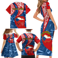 Czech Republic Independence Day Family Matching Short Sleeve Bodycon Dress and Hawaiian Shirt Czechia Coat Of Arms Embroidery Motif - Wonder Print Shop