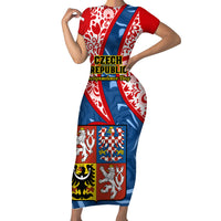 Czech Republic Independence Day Family Matching Short Sleeve Bodycon Dress and Hawaiian Shirt Czechia Coat Of Arms Embroidery Motif - Wonder Print Shop