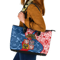 Czech Republic Independence Day Leather Tote Bag Czechia Coat Of Arms Embroidery Motif - Wonder Print Shop
