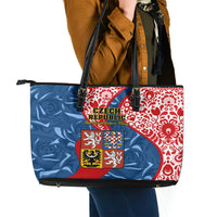 Czech Republic Independence Day Leather Tote Bag Czechia Coat Of Arms Embroidery Motif - Wonder Print Shop