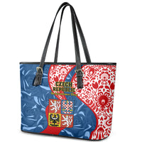 Czech Republic Independence Day Leather Tote Bag Czechia Coat Of Arms Embroidery Motif - Wonder Print Shop