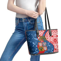 Czech Republic Independence Day Leather Tote Bag Czechia Coat Of Arms Embroidery Motif - Wonder Print Shop