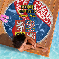 Personalised Czech Republic Independence Day Beach Blanket Czechia Coat Of Arms Embroidery Motif - Wonder Print Shop