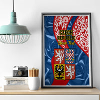 Personalised Czech Republic Independence Day Canvas Wall Art Czechia Coat Of Arms Embroidery Motif - Wonder Print Shop