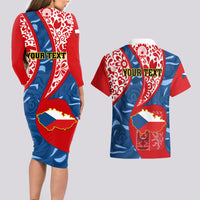Personalised Czech Republic Independence Day Couples Matching Long Sleeve Bodycon Dress and Hawaiian Shirt Czechia Coat Of Arms Embroidery Motif - Wonder Print Shop